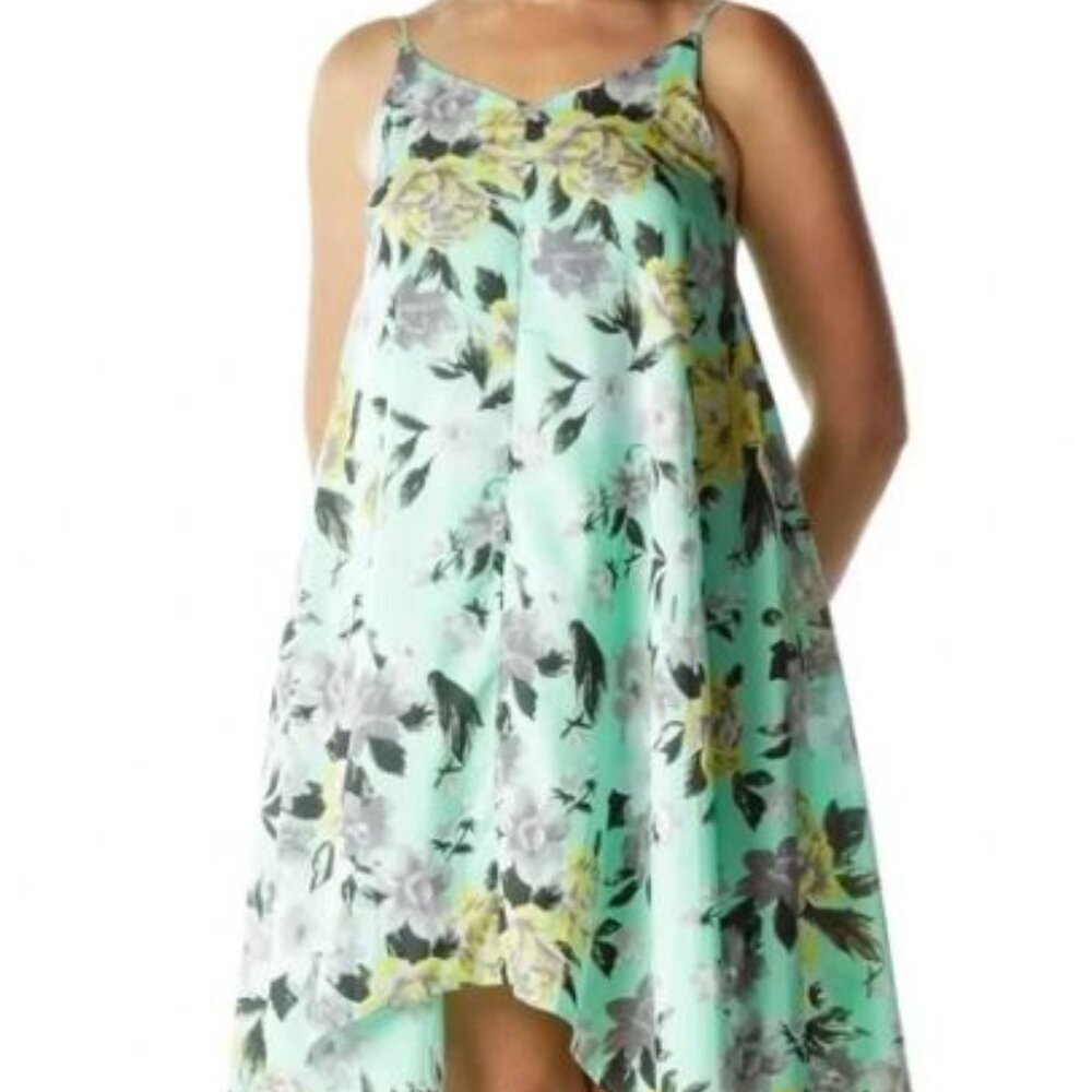 JOA Women's Blue Floral‎ Tent Sleeveless Asymmetrical Knee Length Dress. Medium